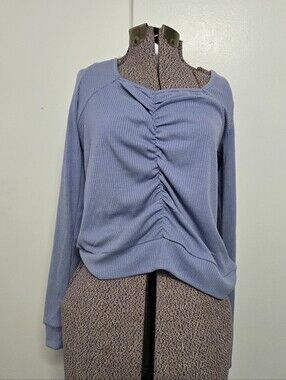 Chance Juniors Ribbed Ruched Long-Sleeve Top Dusty Blue Size Large New With Tag